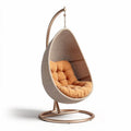Hanging egg chair in brown wicker with yellow cushion for indoor or outdoor use