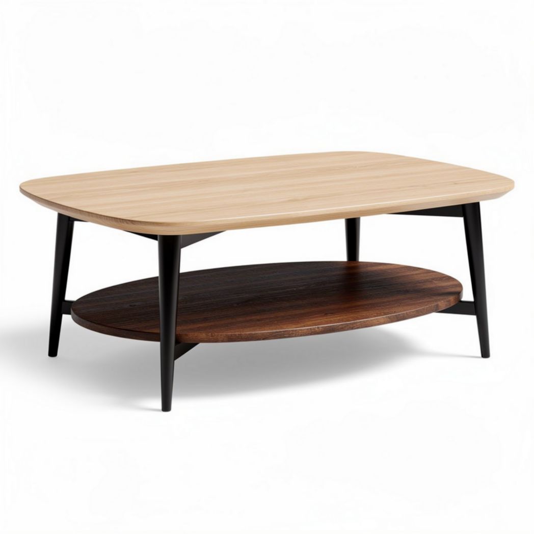Wooden coffee table with a lower storage shelf in natural and dark brown finish 120 x 60 x 45cm