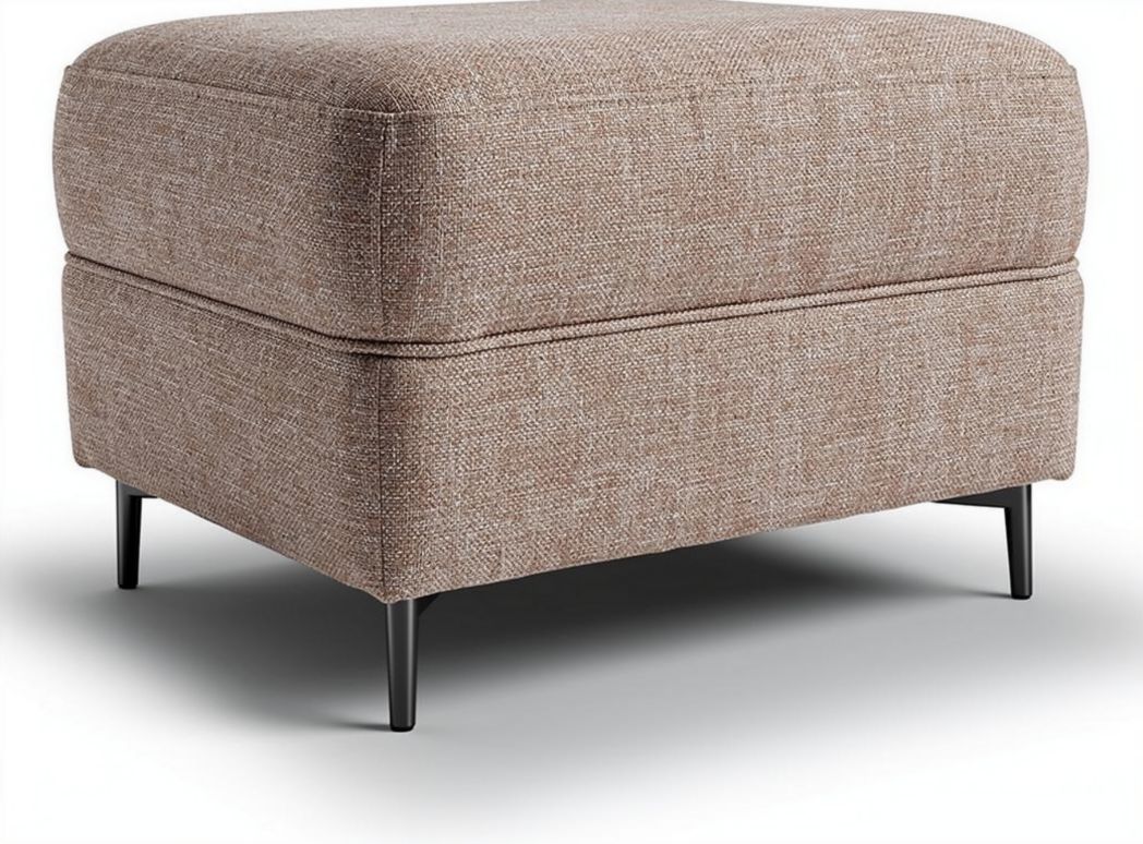 Textured fabric ottoman footrest in light brown with black metal legs 60 x 60 x 40cm