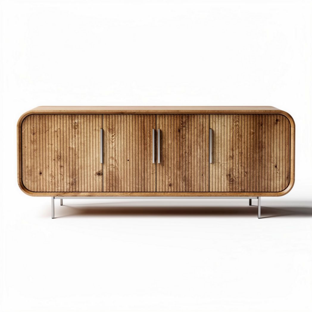 Wooden sideboard cabinet with four doors for dining room storage 150 x 40 x 70cm