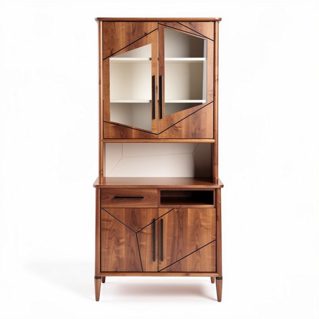 Wooden display cabinet with glass doors and multiple storage compartments 90 x 50 x 160cm