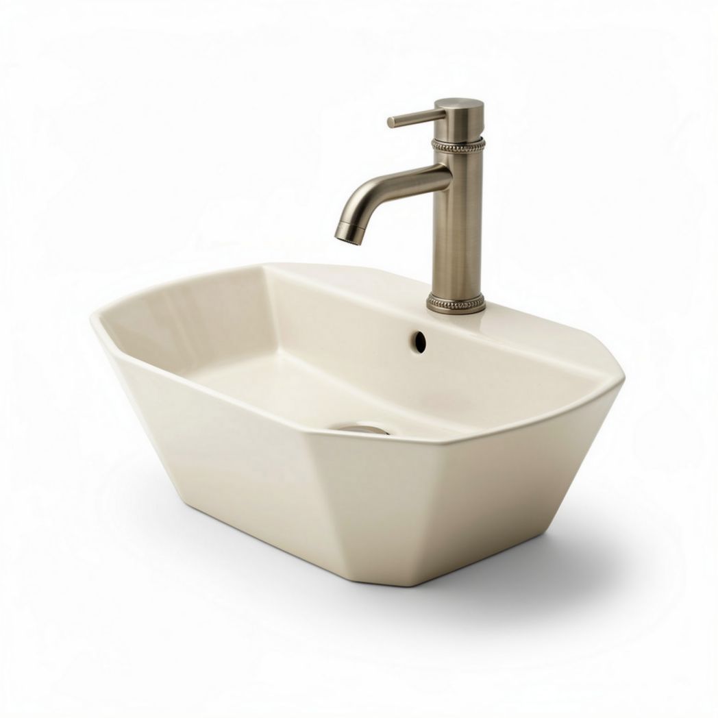 Ceramic vessel sink with modern design and brushed nickel faucet 40 x 30 x 15cm