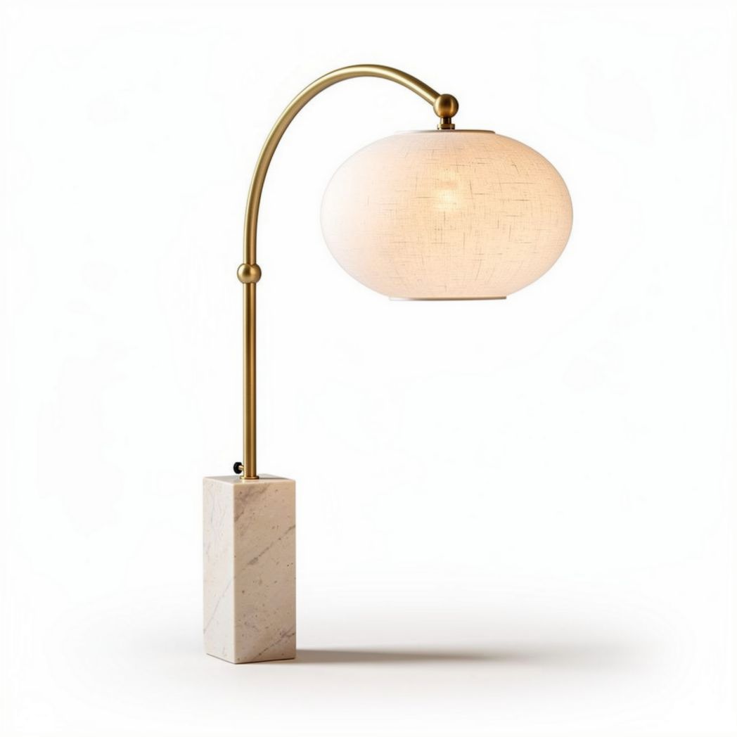 Arc floor lamp with marble base and frosted glass shade 45 x 30 x 150cm