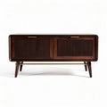 Wooden sideboard with rattan doors and tapered legs for living room storage