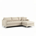 L-shaped sectional sofa in beige fabric with plush cushions 200 x 90 x 80cm