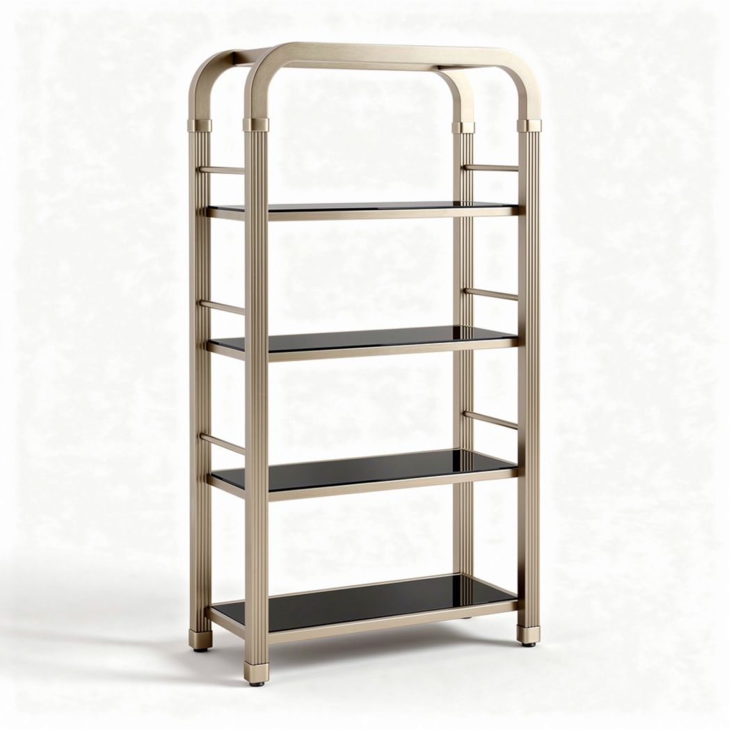 Metal and glass shelving unit for living room or office 80 x 40 x 150cm